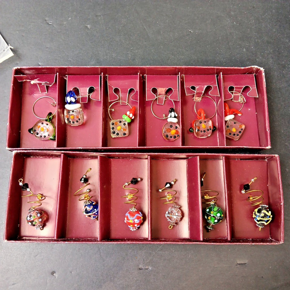 2 Sets Of 6 Wine Glass Charms Christmas Santa Clause Snowman Nutcracker Noel CN